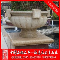 石雕花盆 黄锈石花钵 小区花钵 公园摆设装饰石盆