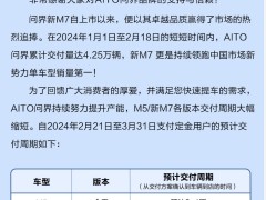 aito汽车：问界m5、新m7各版本交付提速