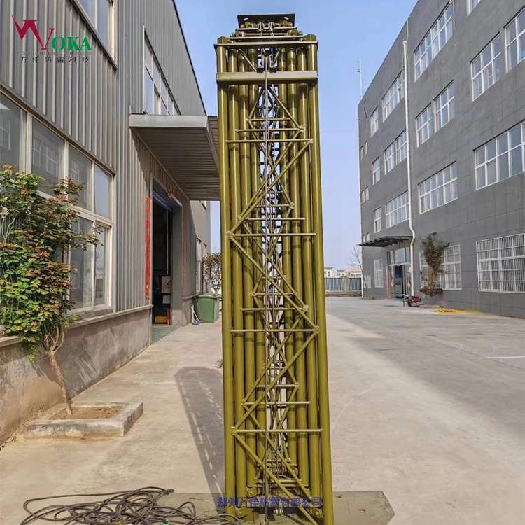 27米自动力可移动快装式三角塔,透波玻纤维绝缘避雷针杆,应急设备升降桅杆